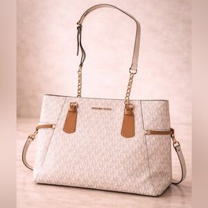 Michael Kors Jet Set Travel Tote Vanilla MK Signature Chain Strap Shoulder Bag